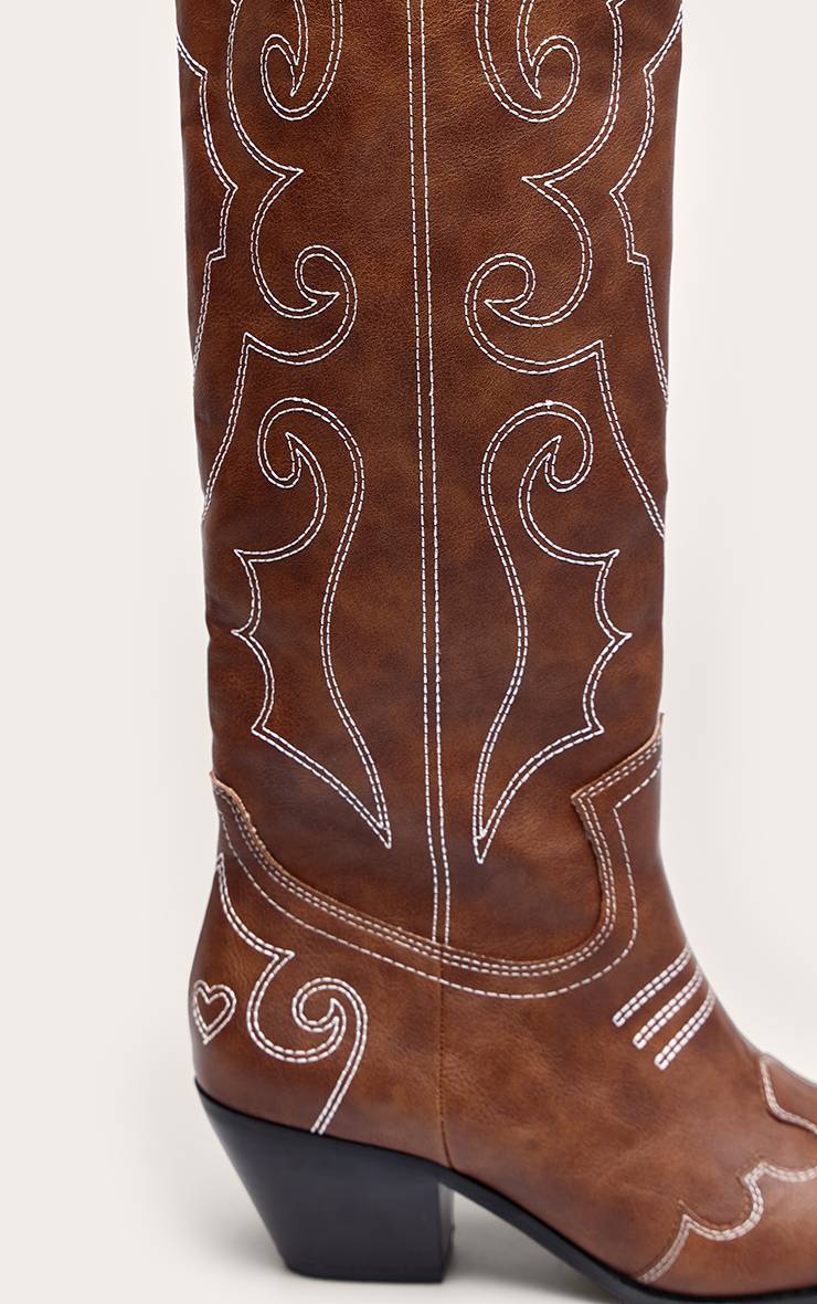 Marron Botte Western Montante À Finition Patinée