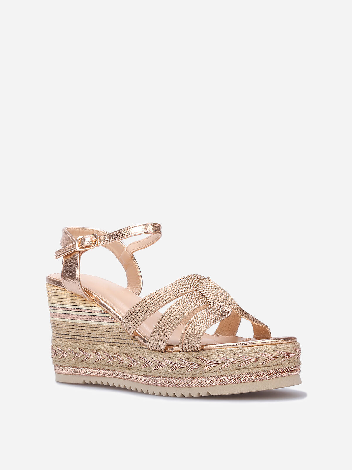 Sandales compensées à motifs- Doré rose