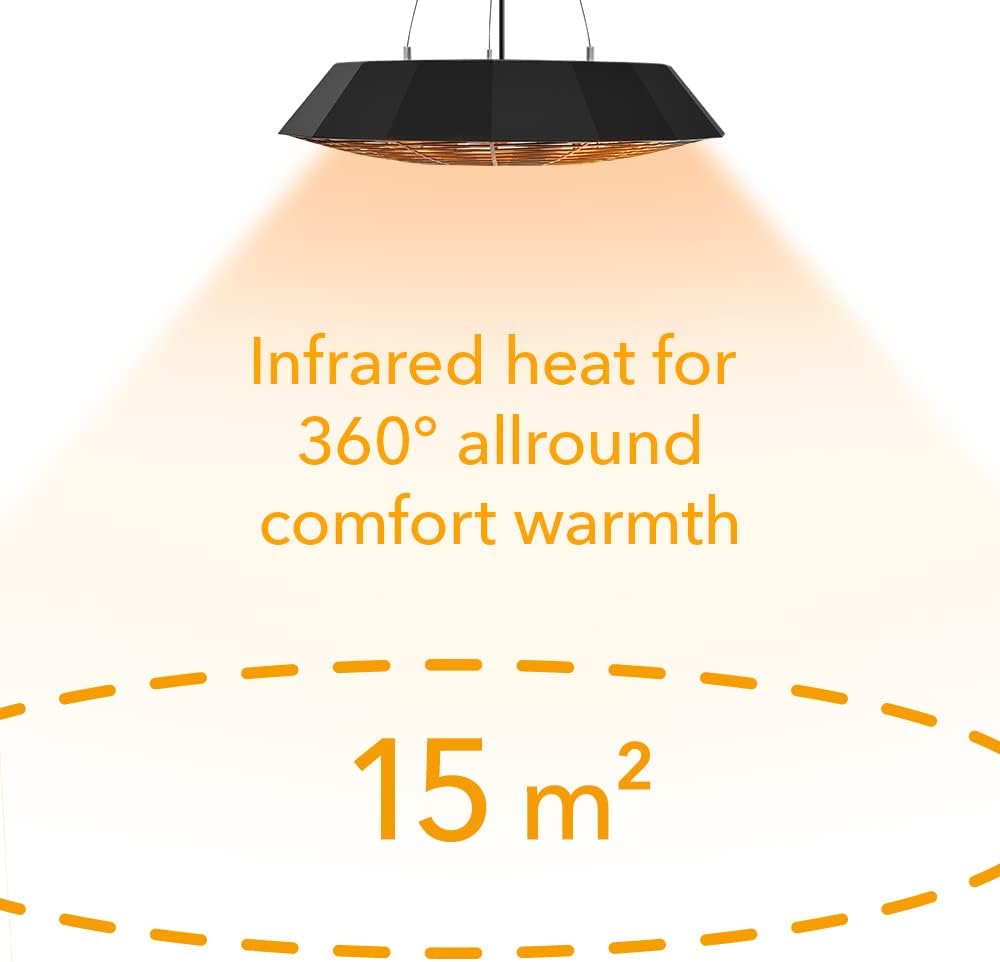 TROTEC Infrarot-Deckenheizstrahler IR 2010 SC – 2.000 W, 360° Rundumwärme, LED-Beleuchtung, IP45 wetterfest, Fernbedienung, Aluminiumgehäuse, für Terrasse & Gastronomie