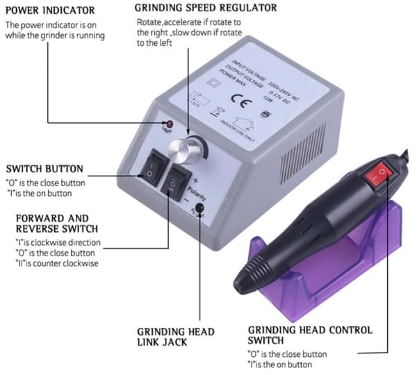 INF Elektrisk neglefil med 12 redskaper for sliping / polering