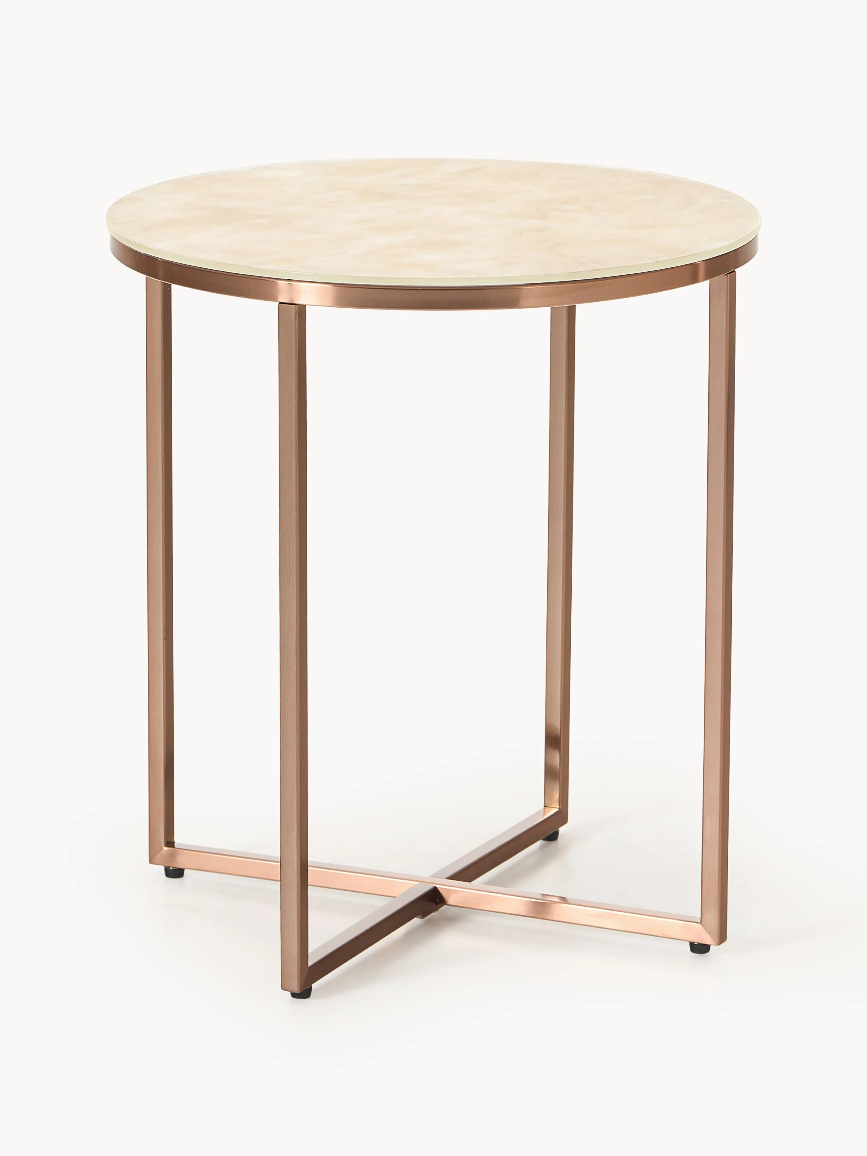 Ronde bijzettafel Antigua met glazen tafelblad in marmerlook
