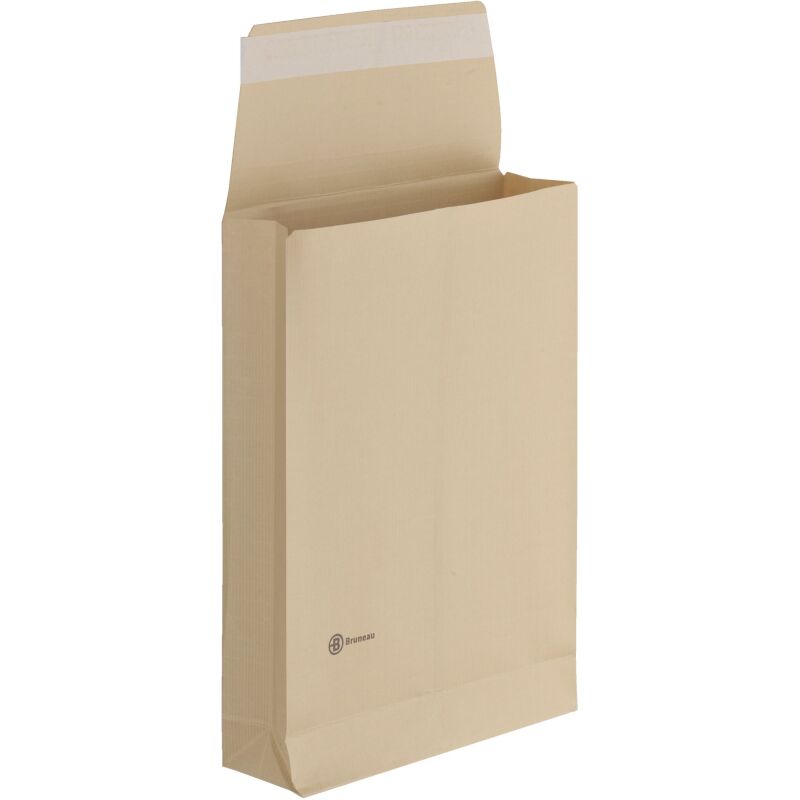 Pochette à soufflets 7 cm kraft brun armé 280 x 365 mm Bruneau 120 g sans fenêtre - Boîte de 25