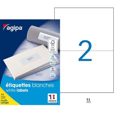 Apli Agipa - 200 Étiquettes adhésives blanches multi-usages - 210 x 148,5 mm - coins droits - réf 119016