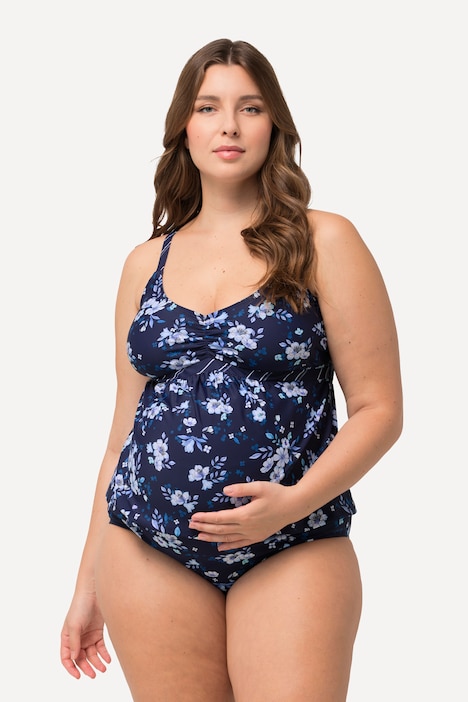 Bellieva-Tankini, Umstandsmode, Blüten/Ringel, Raffung, verstellbare Träger