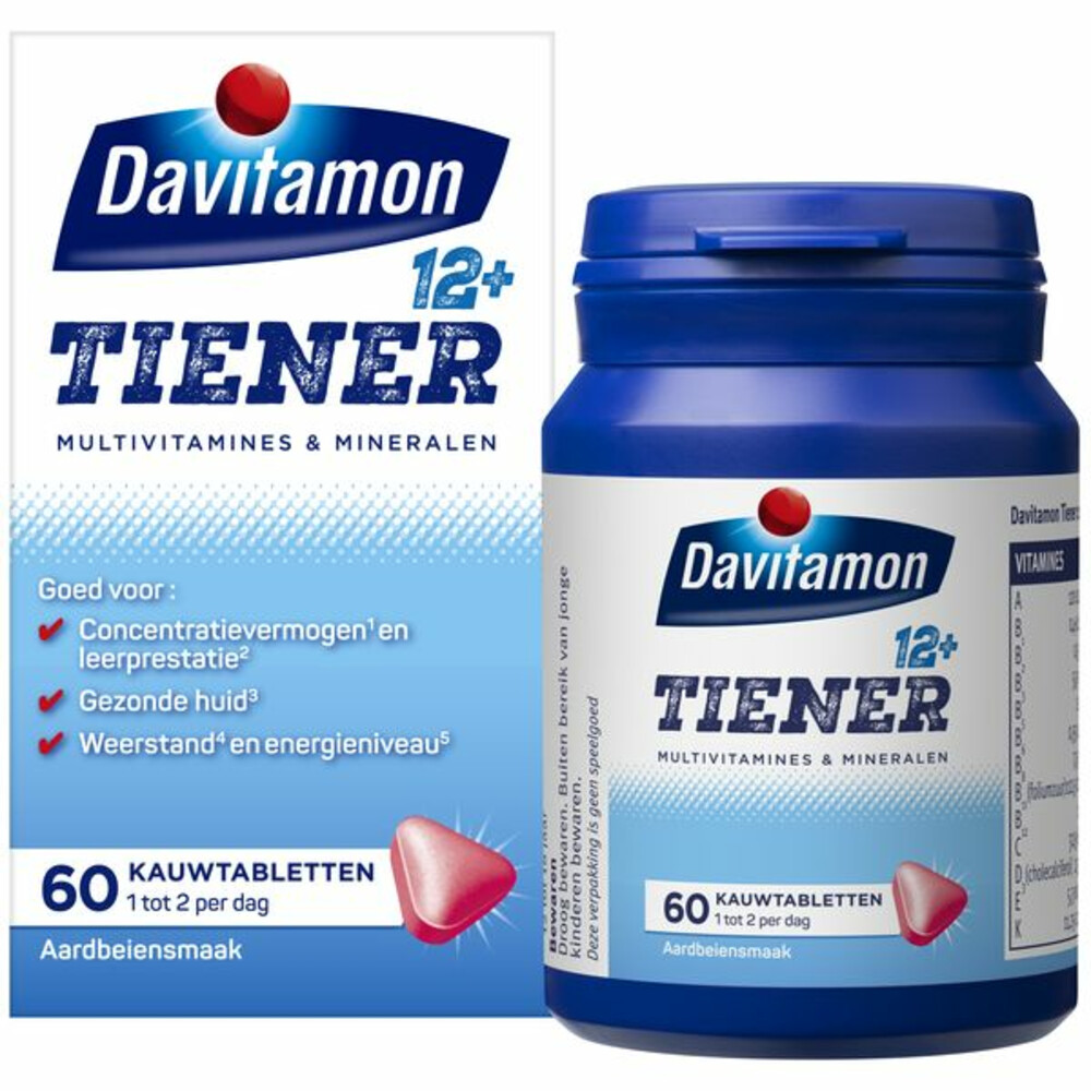 2x Davitamon Tiener 12+ Aardbei60 kauwtabletten