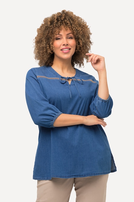 Tunika, Jeansoptik, Stickerei, Tunika-Ausschnitt, 3/4-Arm
