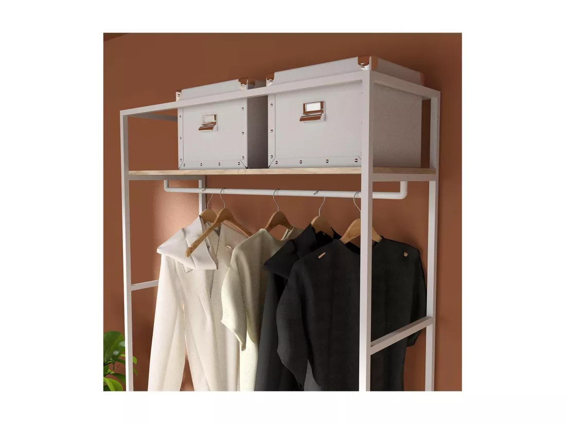 Portant vêtements bois et métal blanc L110 x H200cm JUNE