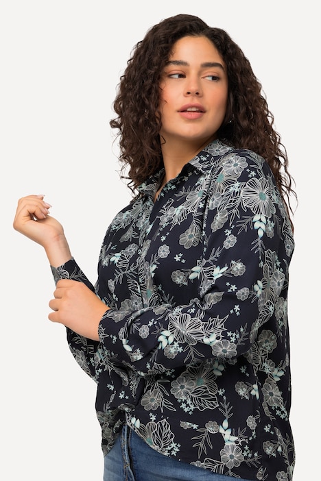 Hemdbluse, floraler Druck, Hemdkragen, Langarm