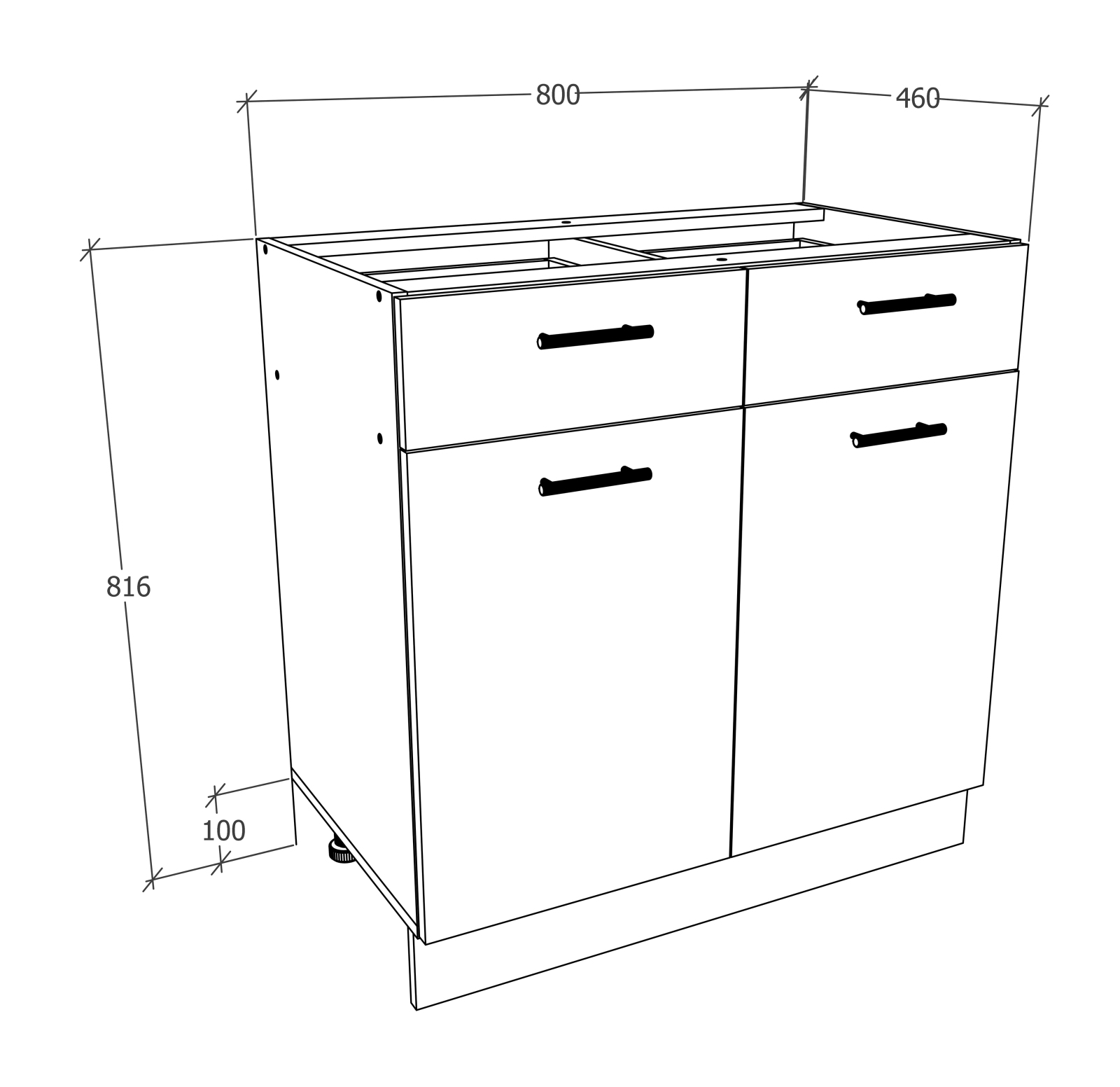 Unterschrank ESILO - weiß - 2 Schubkästen - 80 cm