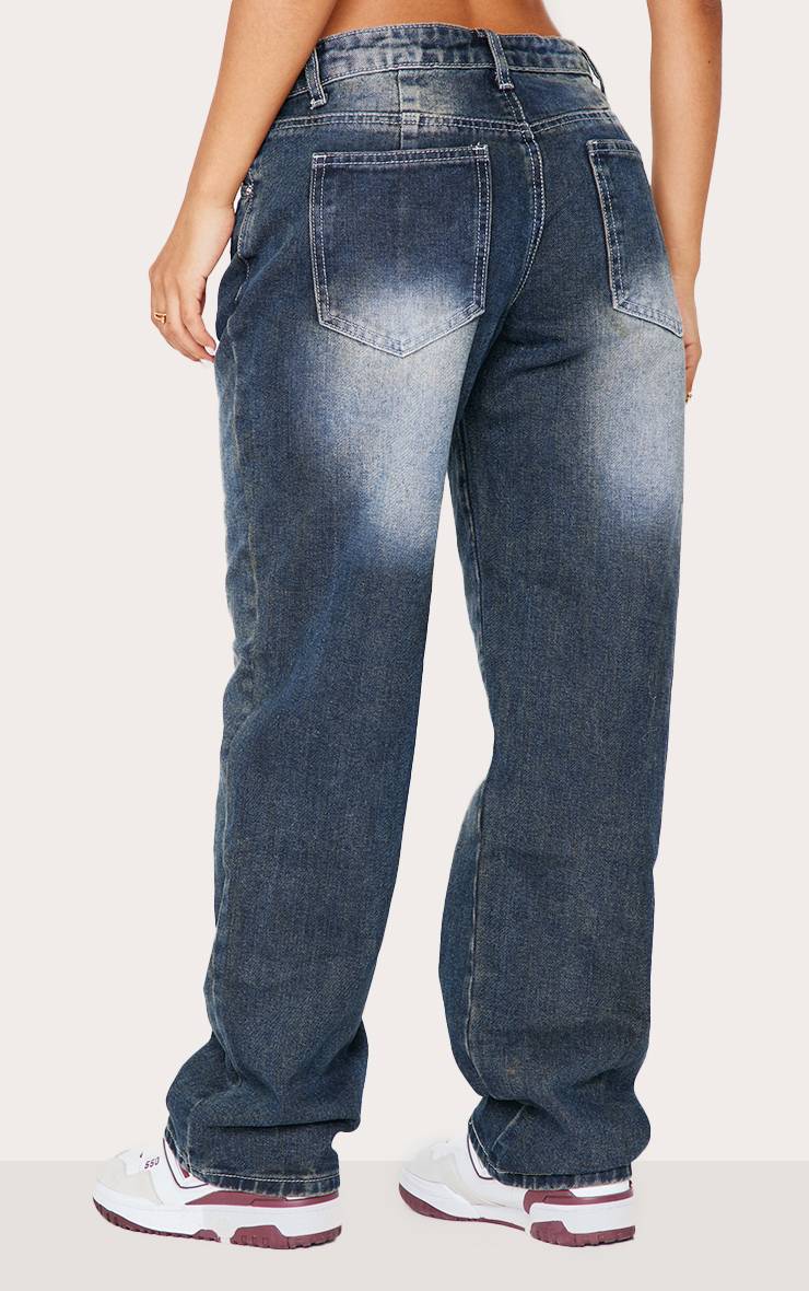 Gris Jean Droit Taille Basse Rigide Effet Délavé Bleach Petite Used