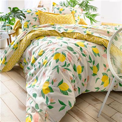 Linge de lit motif citrons et oiseaux – BECQUET CRÉATION