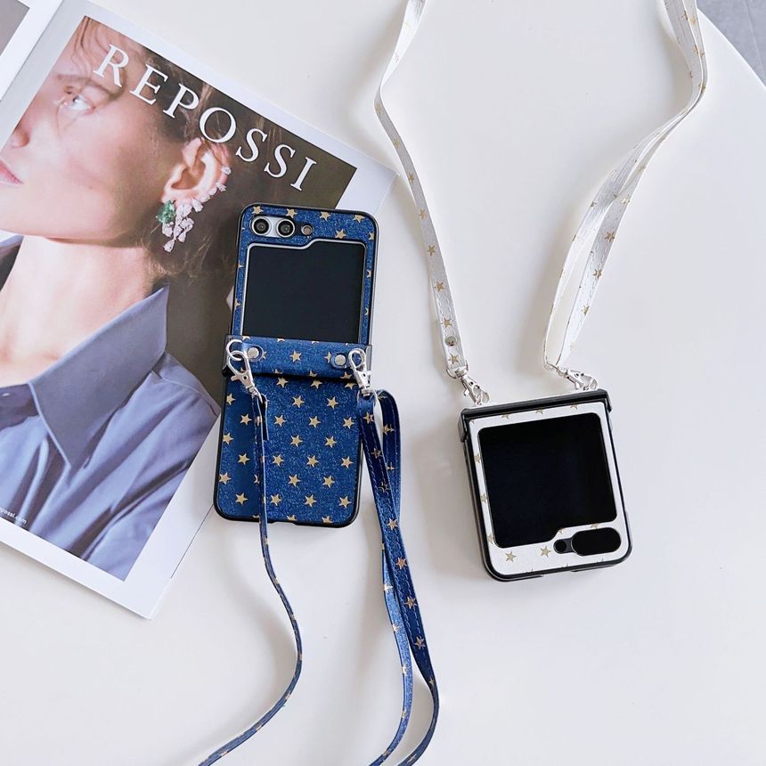 Edgin - Mobiele telefoonhoesje met sterrenpatroon en crossbody-koord - Samsung Galaxy Z Flip 3 / Flip 4 / Flip 5