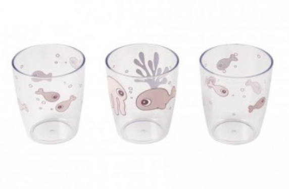 LOT DE 3 MINI VERRES YUMMY SEA FRIENDS ROSE - Ecru