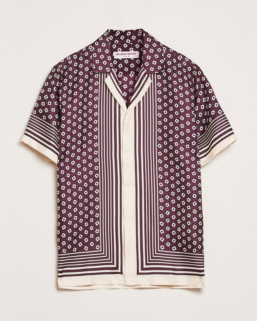 Orlebar Brown Maitan Silk Lumina Short Sleeve Shirt Damson/Latte