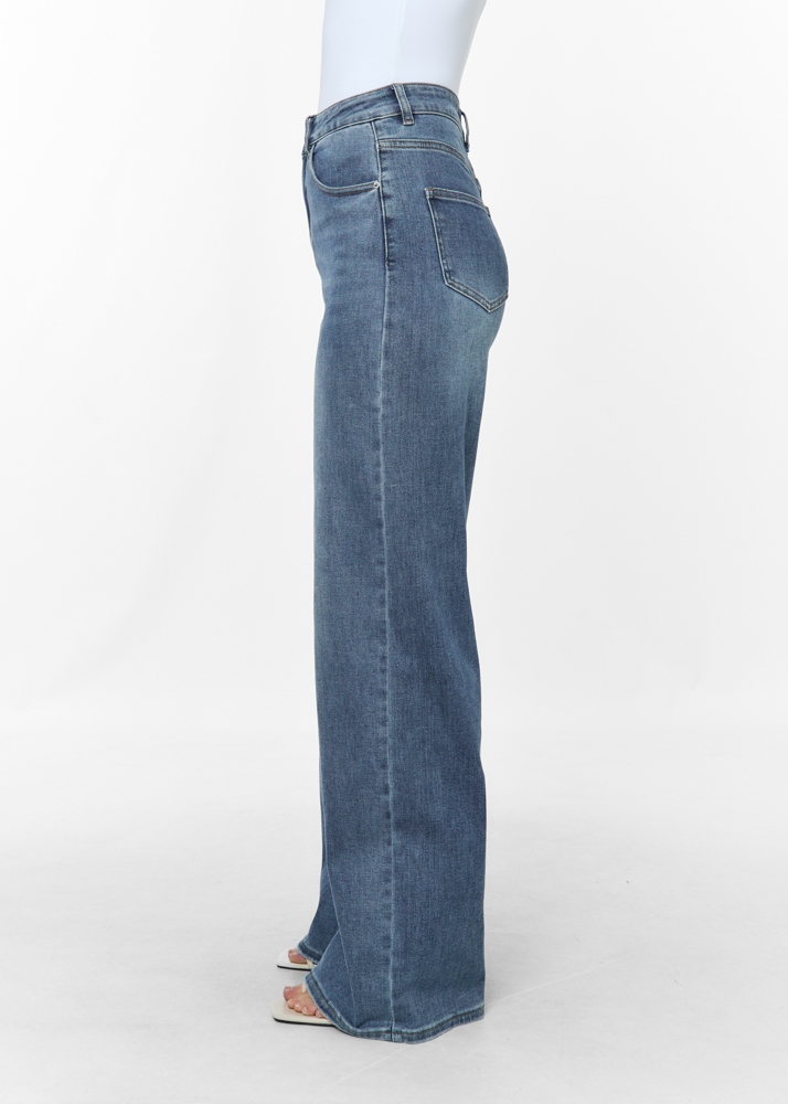 Wide leg stretch jeans navy blauw