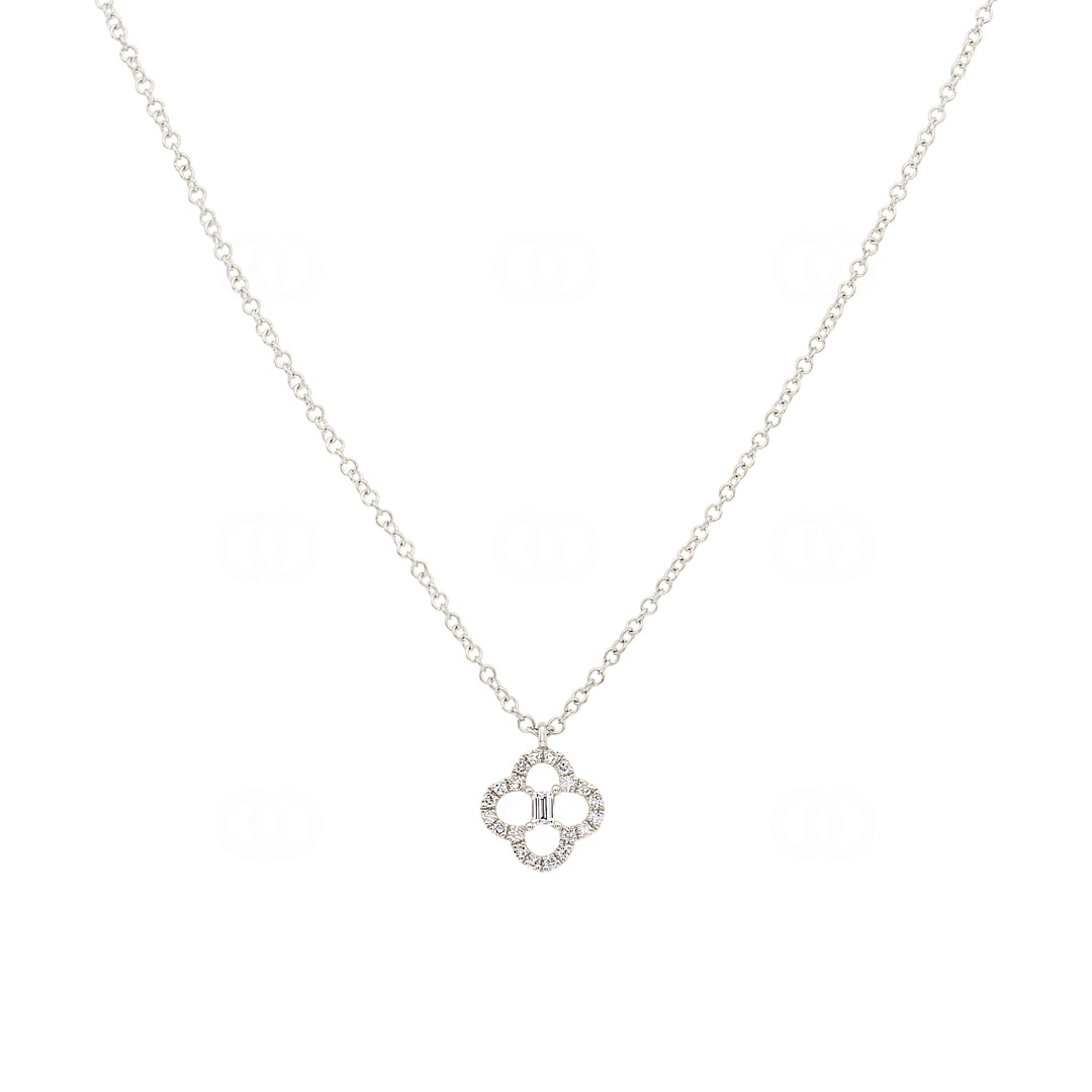 Collier mit Anhänger 750/18 K Weissgold Kleeblatt mit Diamanten 0.10 ct H/si
