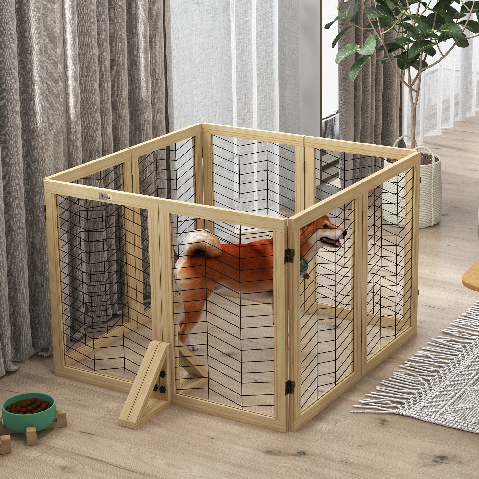 PawHut Hundetürgitter mit 8 Elementen natur 375L x 44B x 70H cm