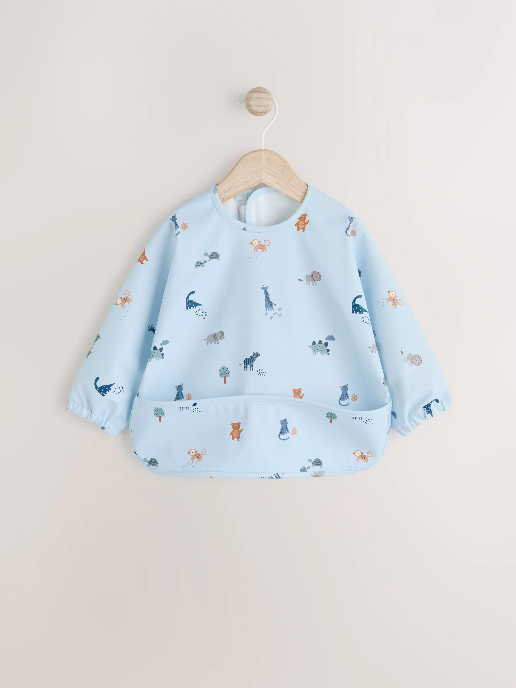 Blauw Dino Jungle - Slabbetje met mouwen voor spenen en voeden