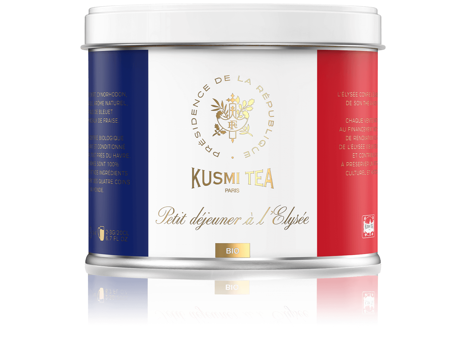 Petit déjeuner à l'Elysée-Thé vert bio, maté bio, citron Boîte 100 g
