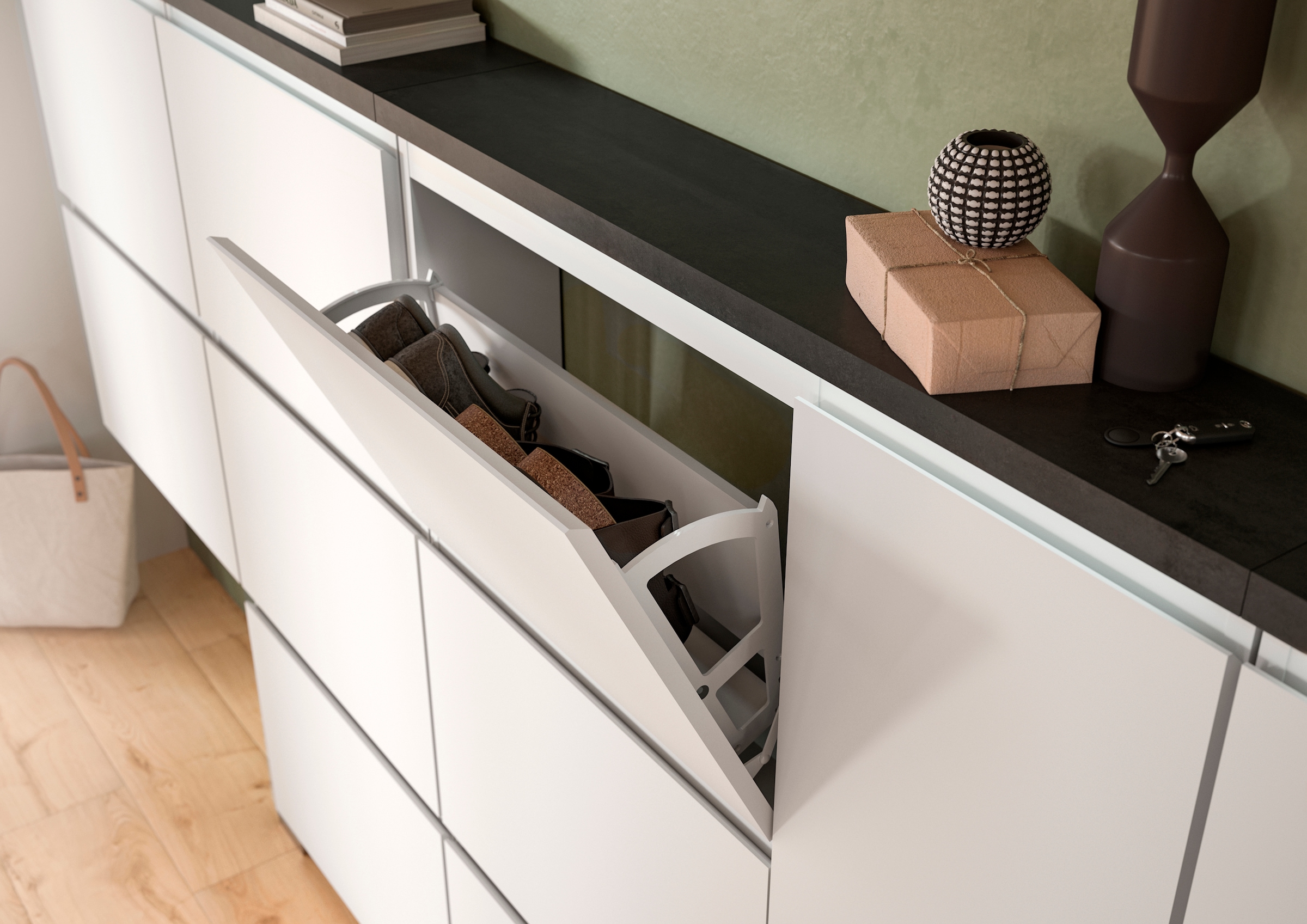 INOSIGN Schuhschrank »Skoskap, Tiefe 27cm, 2 Klappen mt Schuhwalze, 1 Schubkasten, 1 Tür« Platz für 6 Schuhpaare, Schuhkipper, Schuhkommode, Schuhregal, Kommode