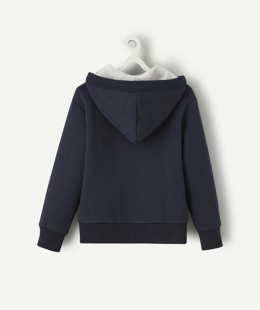 GILET ZIPPÉ GARÇON BLEU MARINE AVEC PATCH EN BOUCLETTES COLORÉ