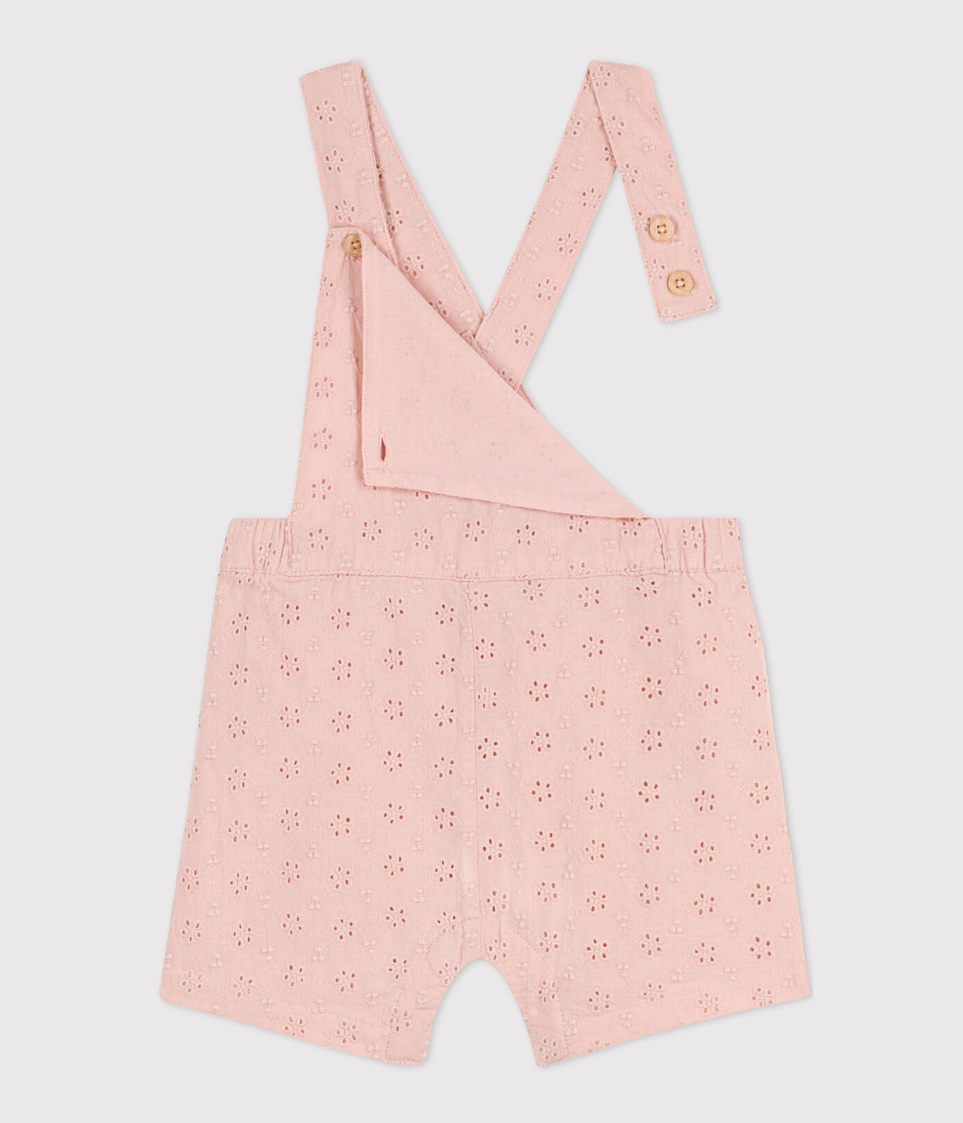 Salopette courte bébé en broderie anglaise