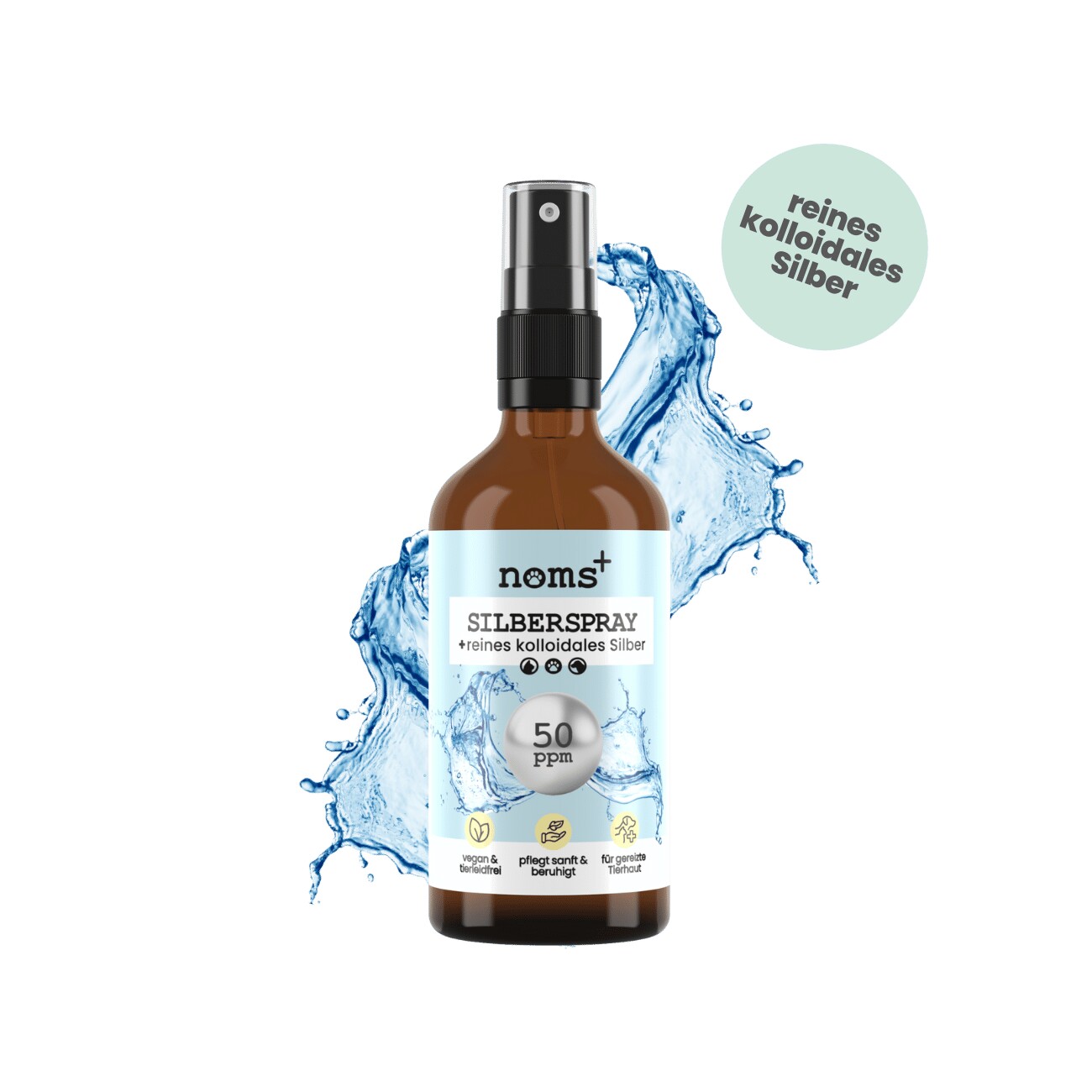 noms+ Silberspray für Hunde & Katzen 50ppm | Wundpflege & Wundspray für Hunde & Katzen | Pflegespray | kolloidales Silber Spray bei Hot Spot | Hund Silberspray zur Wundheilung & Hautpflege