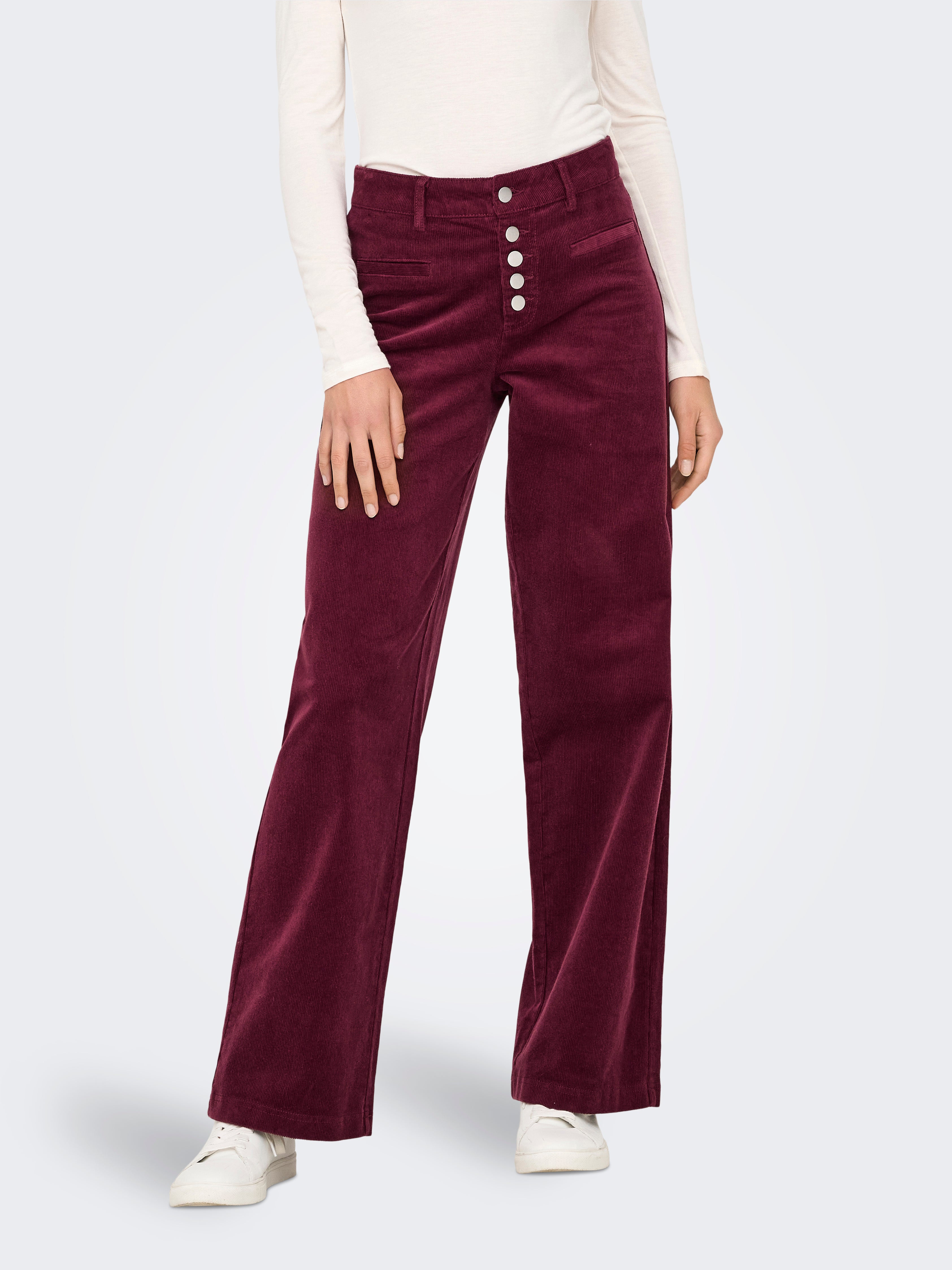 ONLMIO-LISY Hohe Taille Weiter Beinschnitt Hose mit weitem Beinschnitt Burgundy