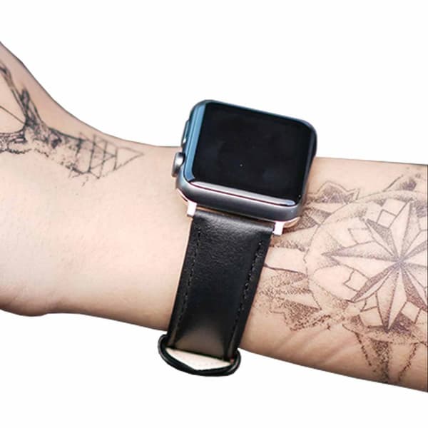 Apple Watch 42/44/45 1/2/3/4/5/6/7/Se svart skinnarmbånd skinn