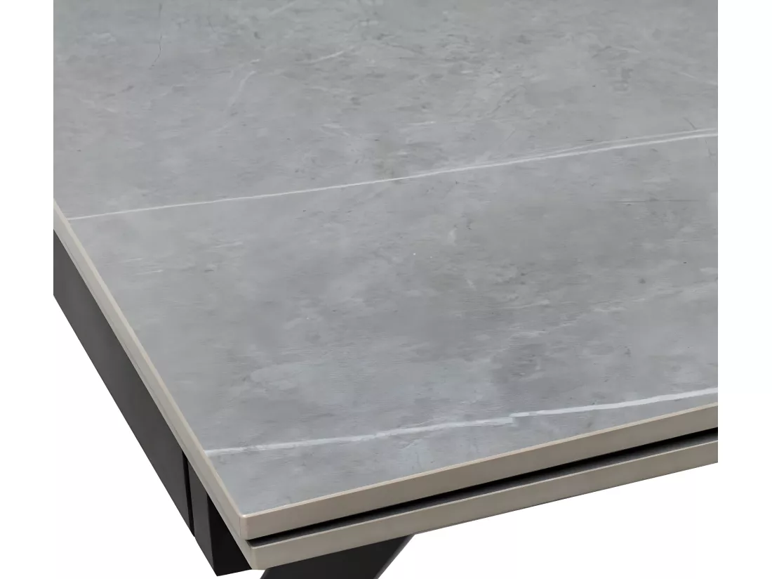 Table rectangulaire extensible plateau porcelaine et pieds métal noir Konty-Couleur Gris-Largeur 180/220/260 cm
