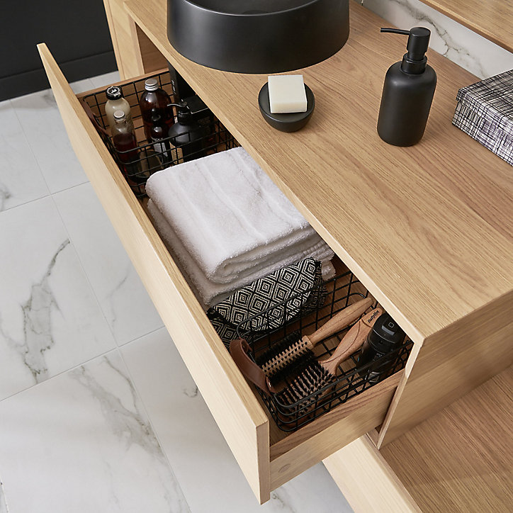 Meuble sous vasque 1 tiroir Avela 100 cm à suspendre + plan de toilette 100 cm GoodHome