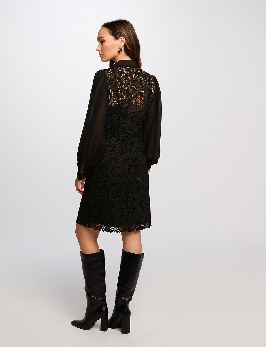 MORGAN<br>Vestido curto e reto de renda