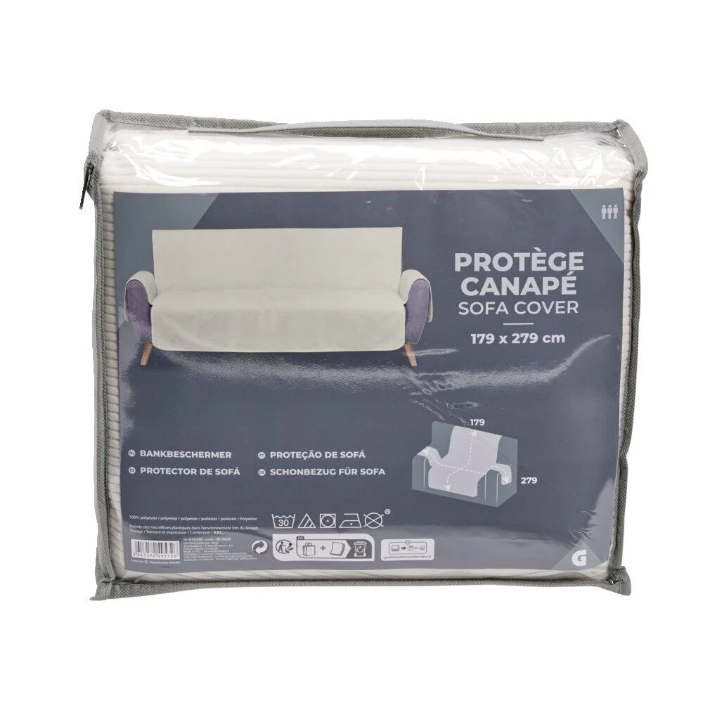 Protège canapé côtelé L279xH179cm - 2 modèles gris ou blanc