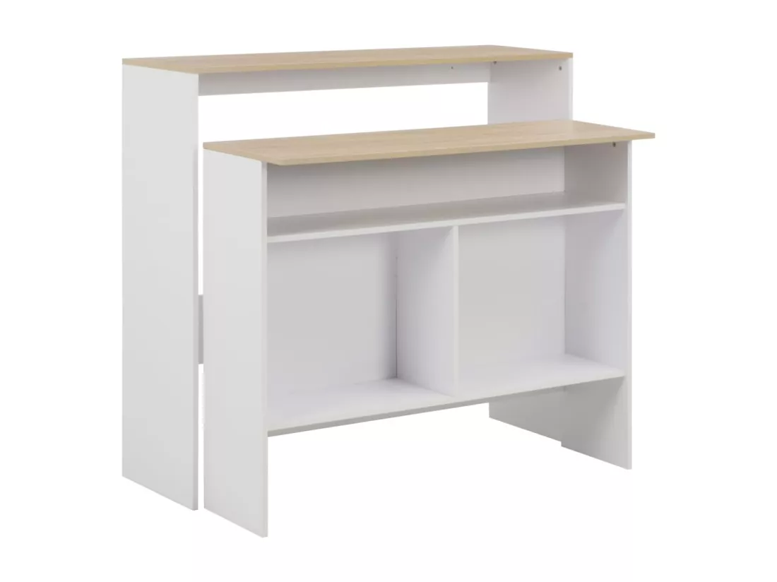 Table de bar avec 2 dessus de table Blanc et chêne 130x40x120cm