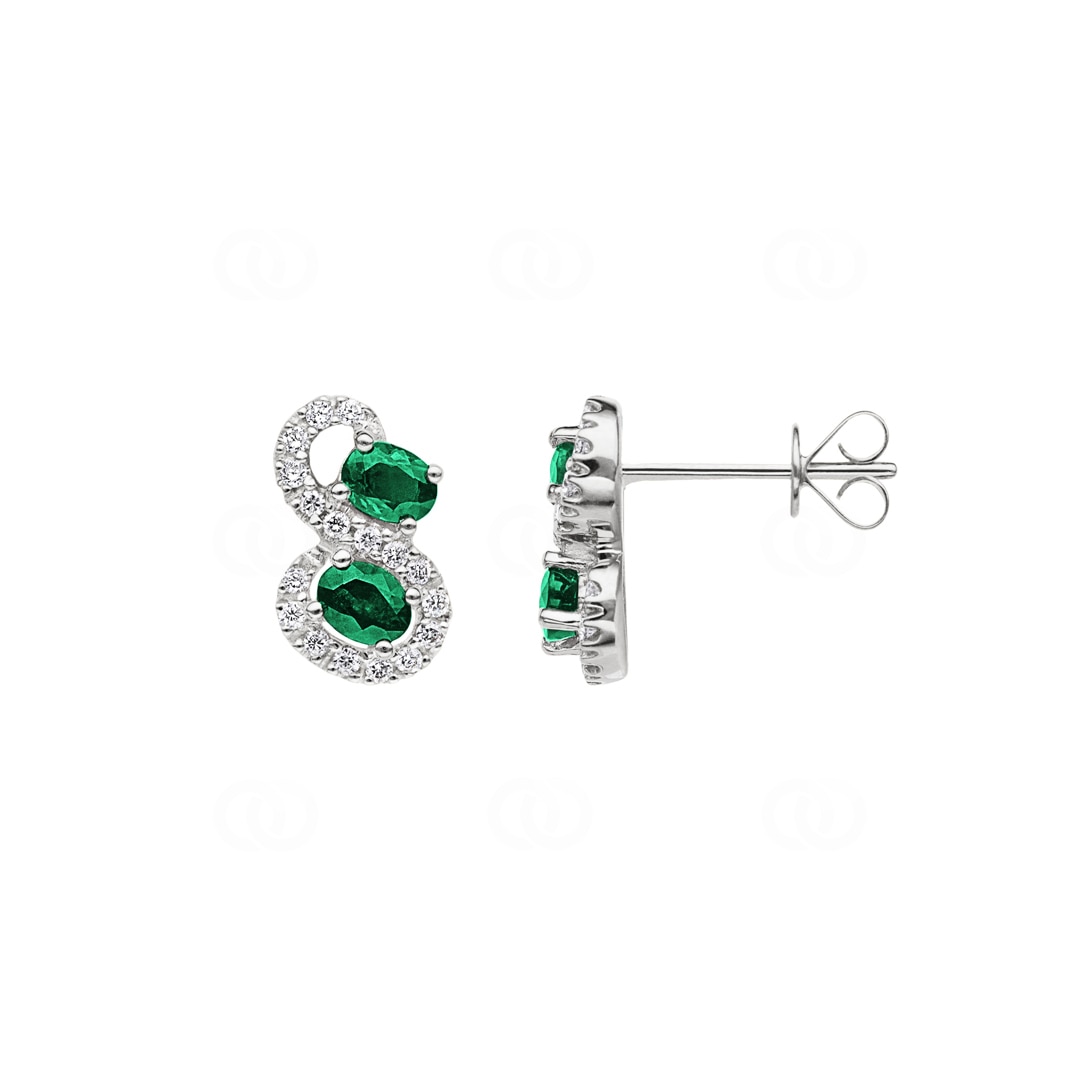 Ohrstecker 750/18 K Weissgold mit Smaragden & Diamanten 0.21 ct H/si
