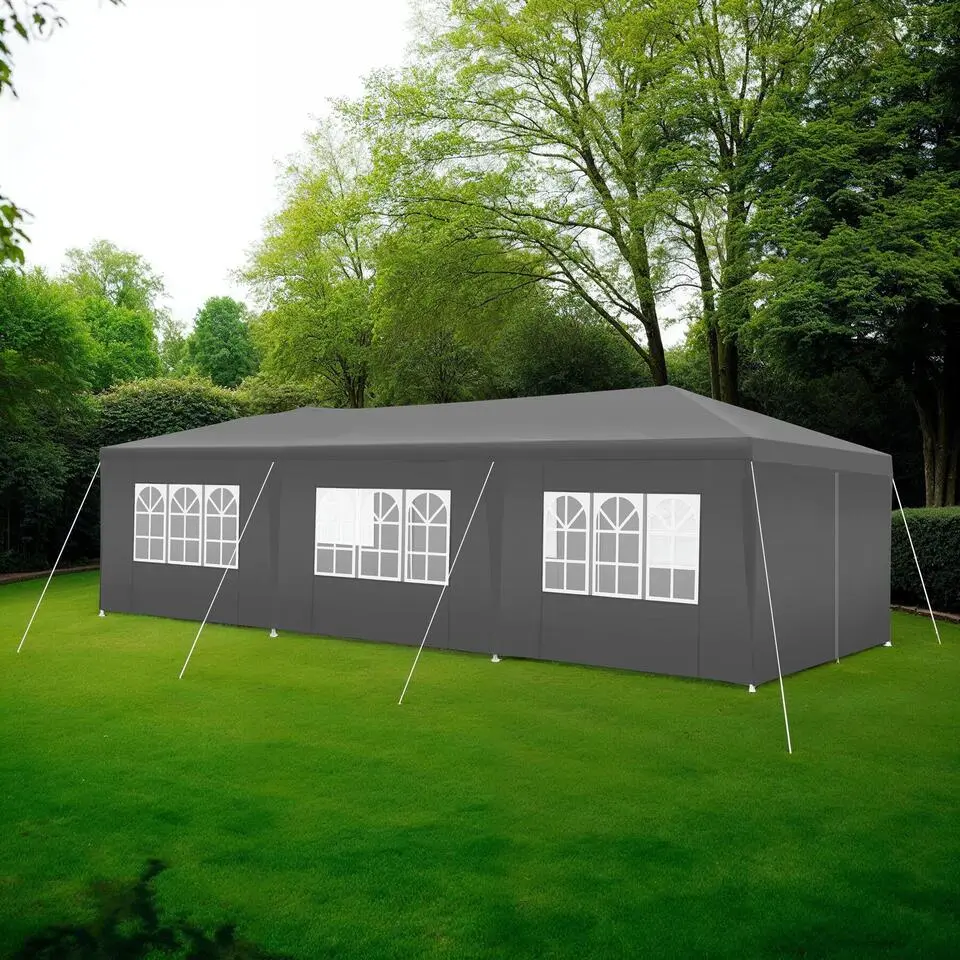 tectake Paviljoen Miramas met 8 zijpanelen, waterdicht, 9x3m, Grijs