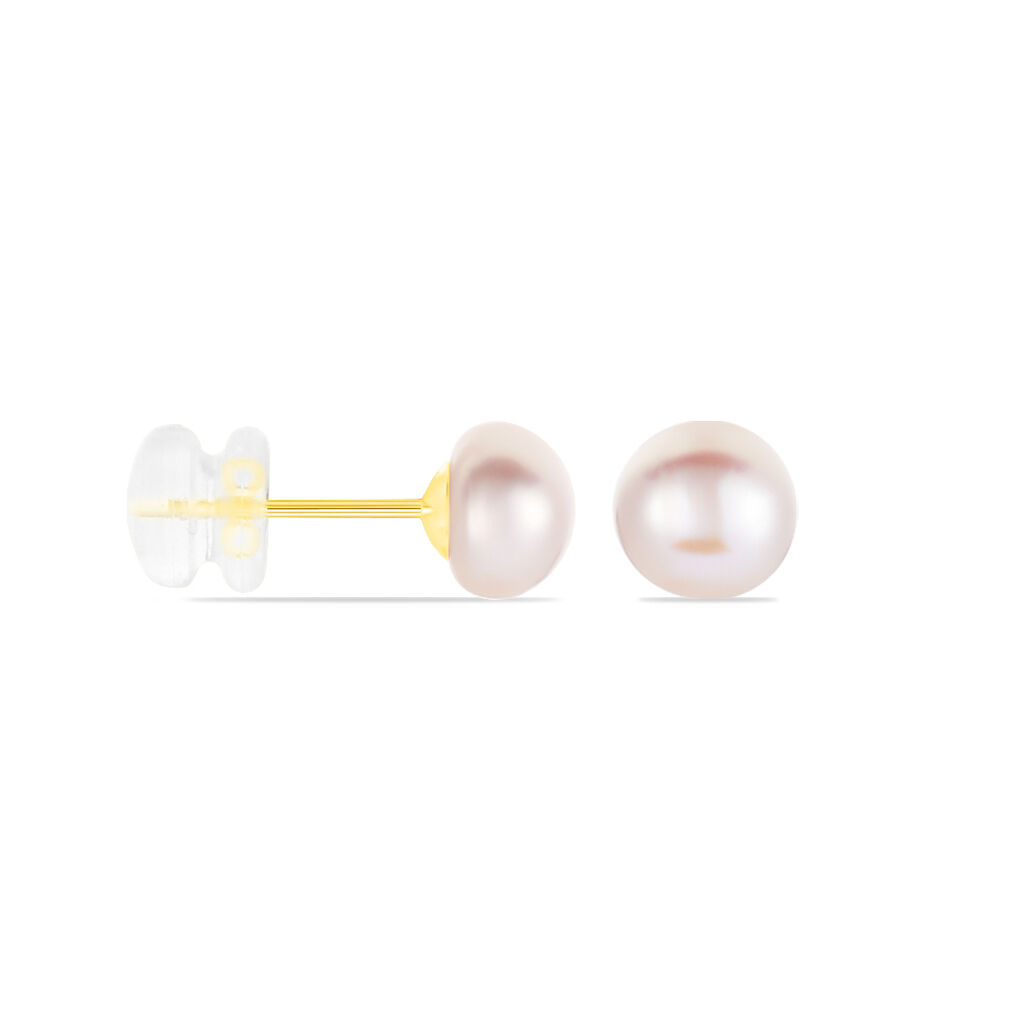 Boucles D'oreilles Puces Kesya Nacres Bouton Or Jaune Perle De Culture