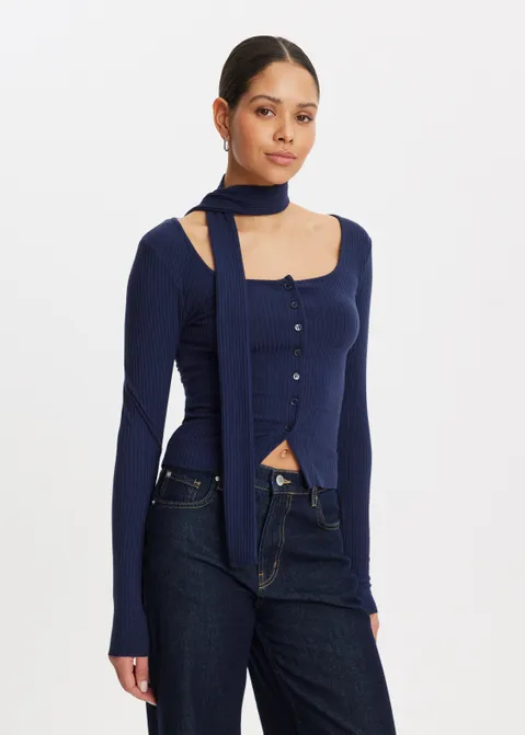 T-shirt met sjaal blauw (BLW.D)