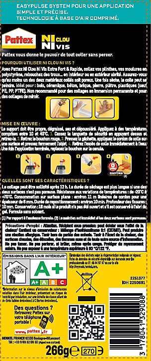 Colle Pattex Ni Clou Ni Vis extra fort et rapide cartouche 200g