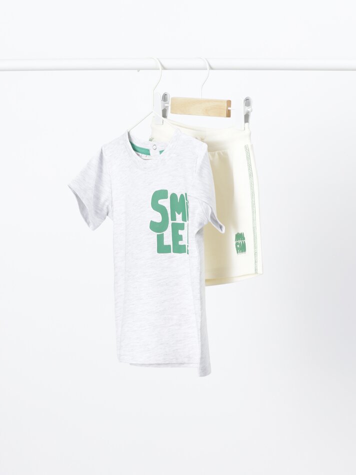 Conjunto de camiseta e shorts de tecido atoalhado - Marfim