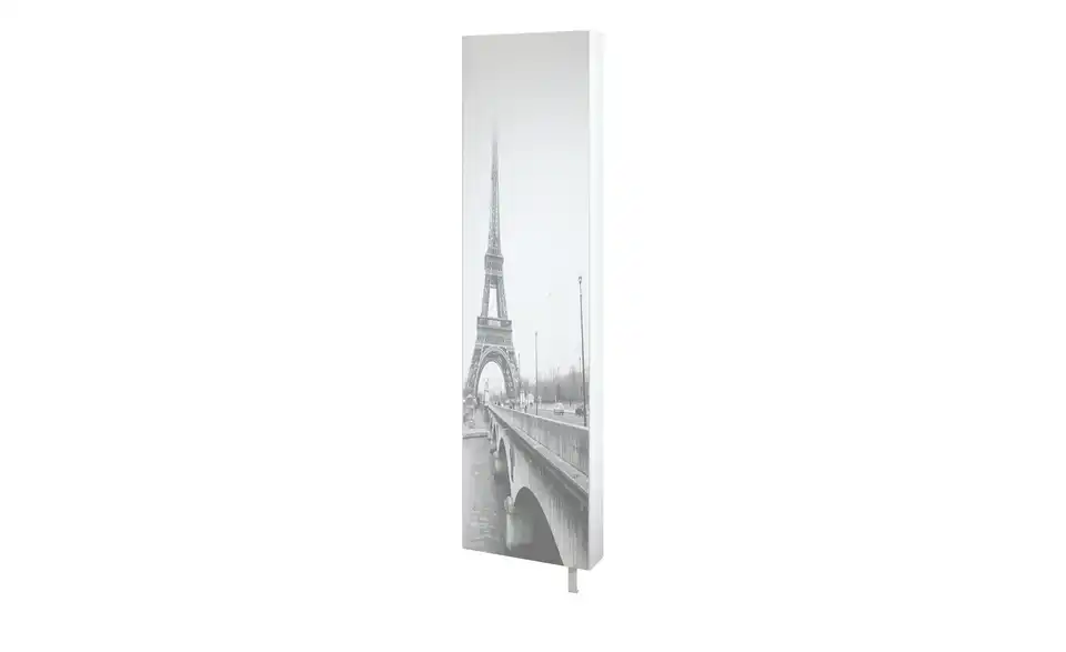 Schuh- und Mehrzweckschrank Santarem Weiß Spiegelfront mit Motiv Paris