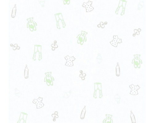 Vliesbehang 35845-1 Little Stars lichtgrijs babykleding groen