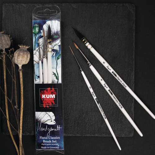 KUM® Hand-painted Floral Classics Aquarellpinsel-Set, 3-teilig