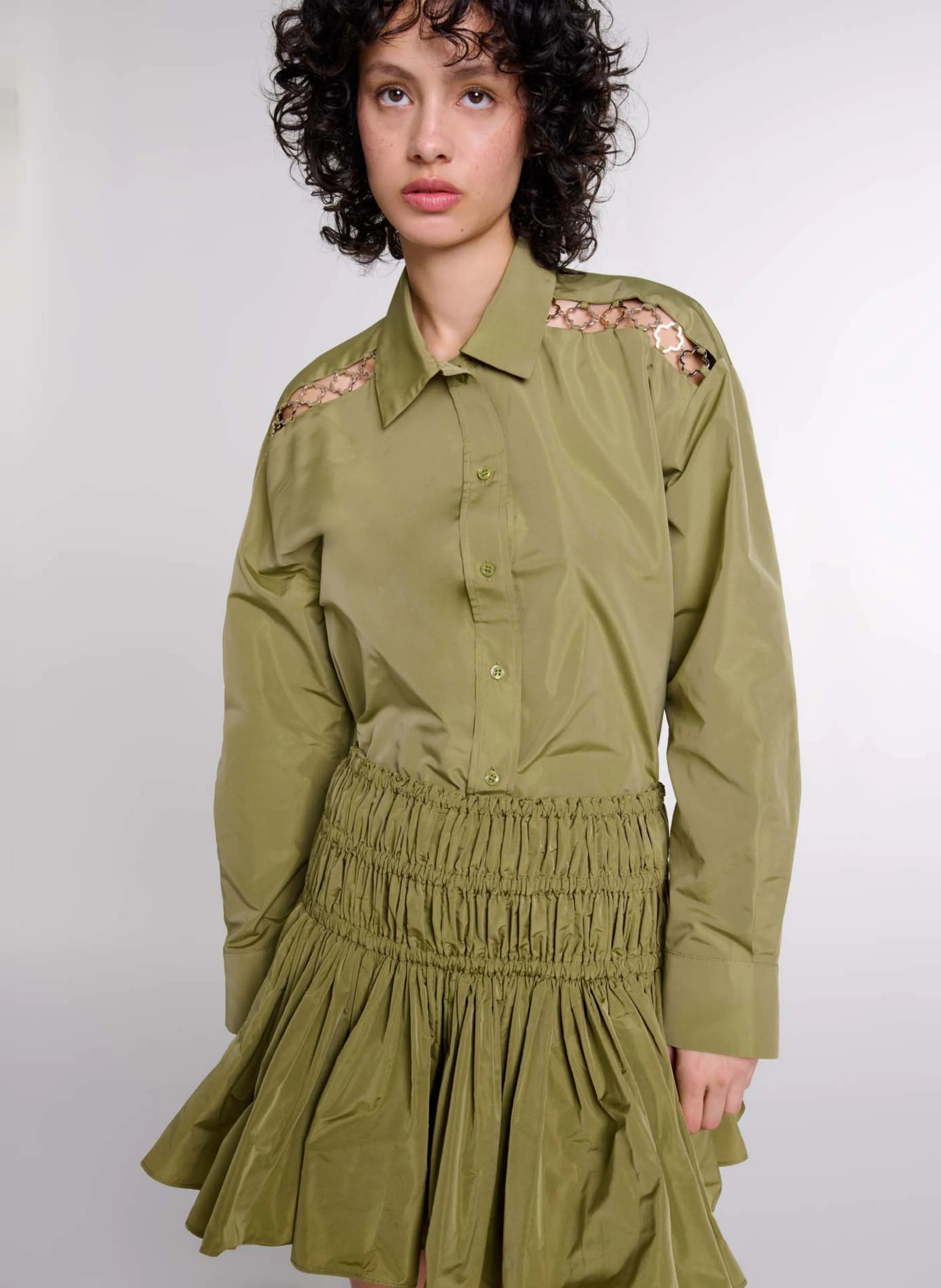 Chemise droite ajourée | Kaki