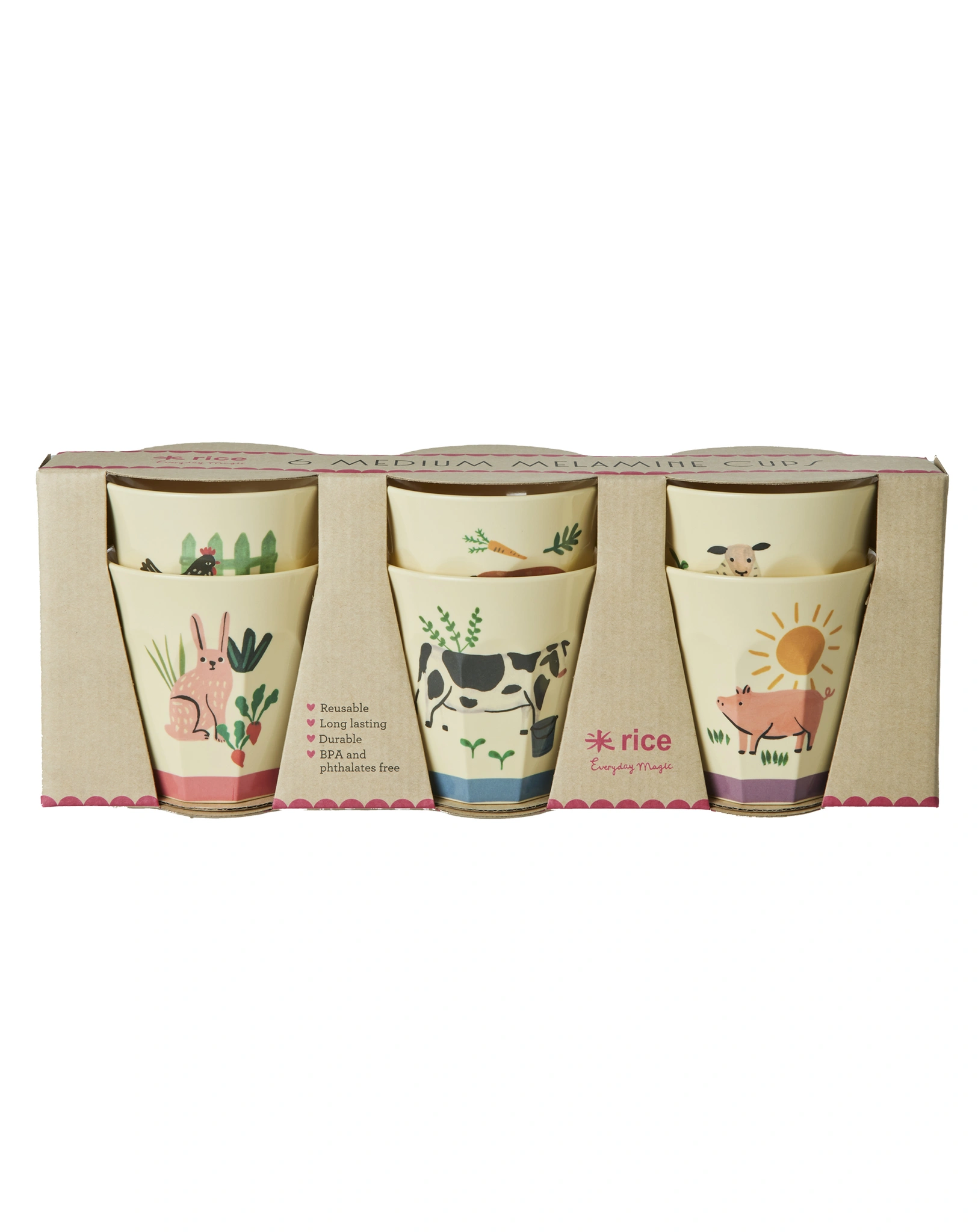 Melamin-Trinkbecher FARM PRINTS medium 6er-Set