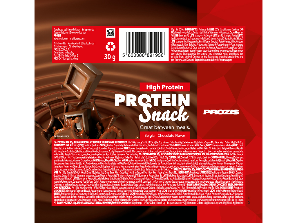 BARRA PROTEINA PROZIS CHOCOLATE BELGA 30G