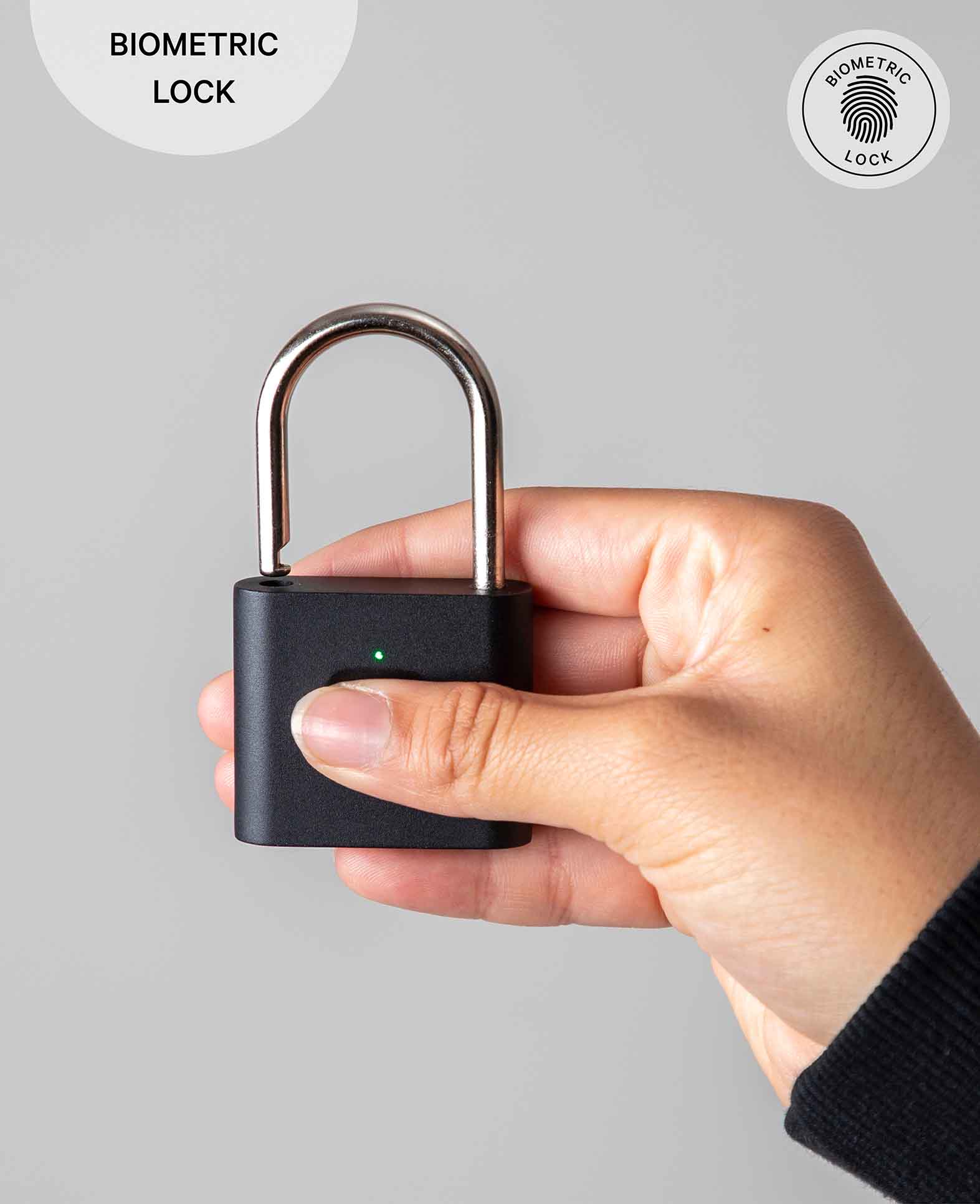 360° Fingerabdruck Sicherheitsschloss mit USB-C / IPX7 - Schwarz