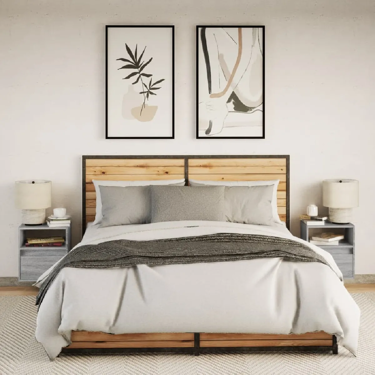 vidaXL Tables de chevet Murales LED - Sonoma Gris