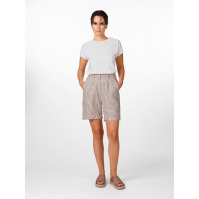 Damen-Leinenshorts gestreift, Braun-Weiß