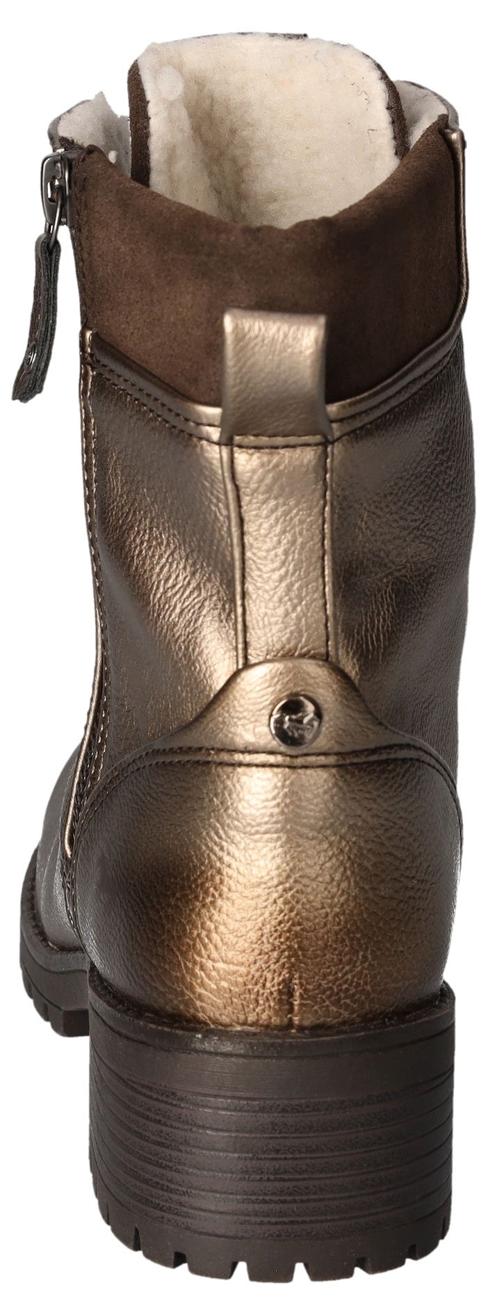 Mustang Shoes Schnürboots  , Schnürstiefelette, Blockabsatz, in Metallic-Optik, schmale Form